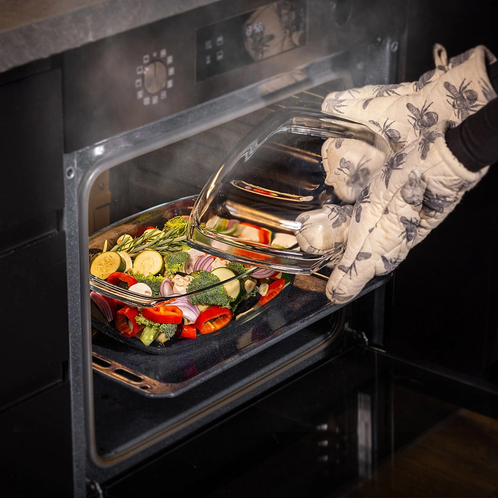 Teglia da forno rettangolare in vetro grande KADAX da 5,8 litri con coperchio