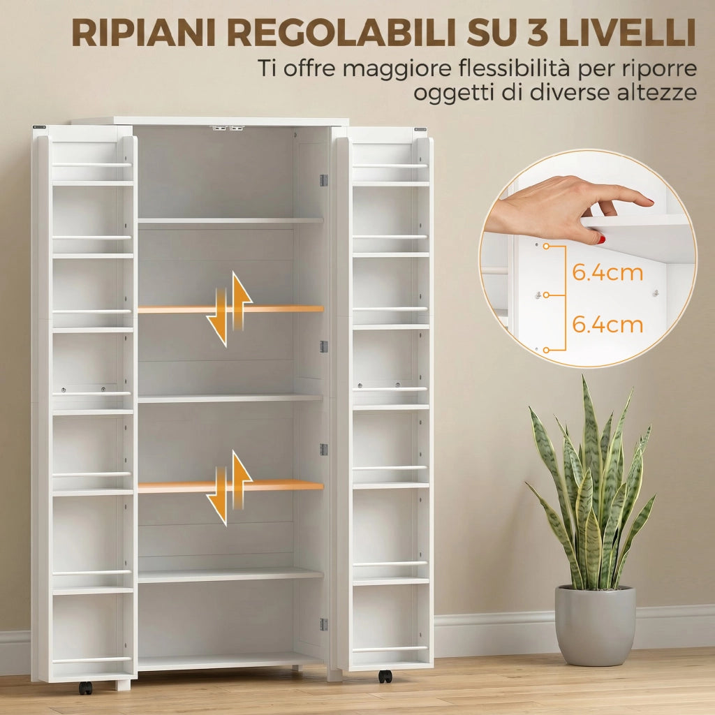 Mobile cucina con ruote ¨C Xylo ¨C 2 ante 14 scomparti bianco
