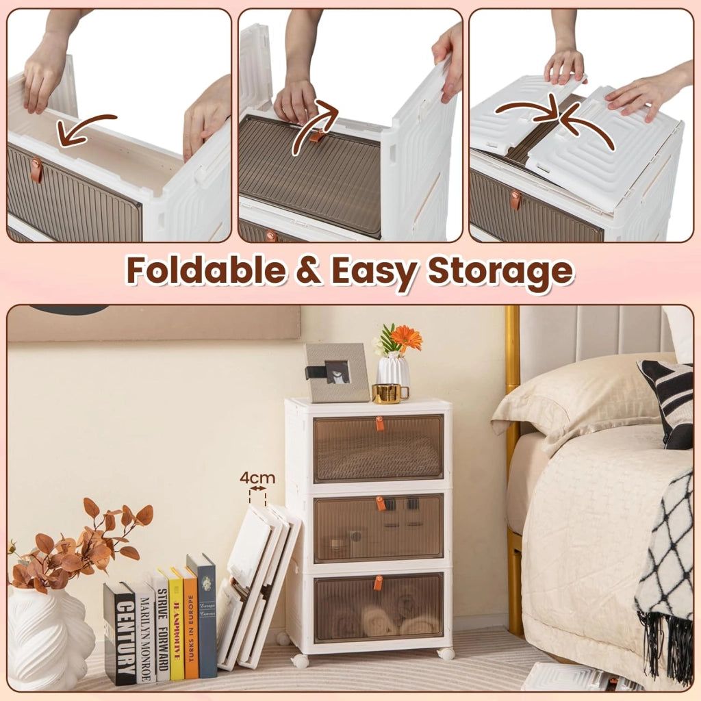 Scatola portaoggetti a 6 livelli, contenitore impilabile con coperchi e ruote, scatola organizer trasparente, scatola pieghevole per camera da letto, soggiorno, 40 x 27,5 x 123 cm (6