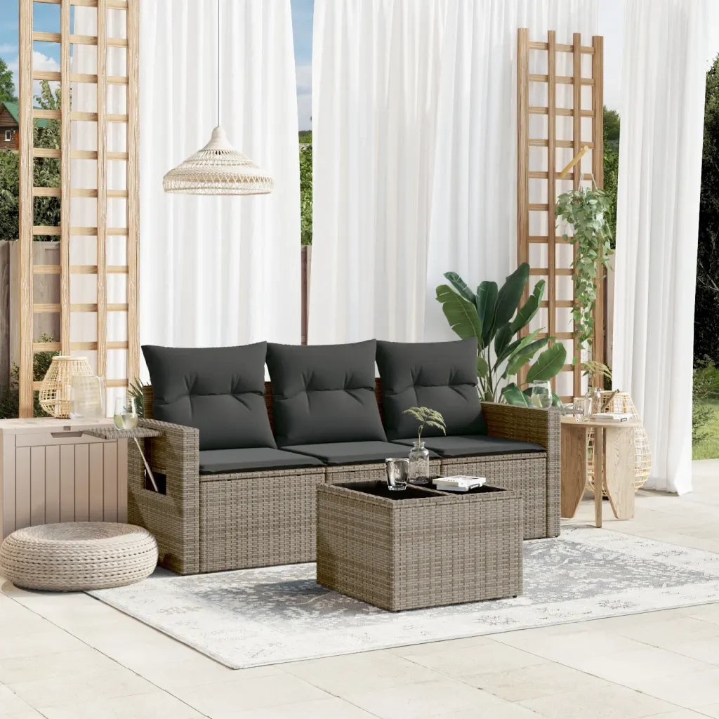 Set Divani da Giardino 4 pz | Set Salotto da Giardino con Cuscini in Polyrattan Grigio