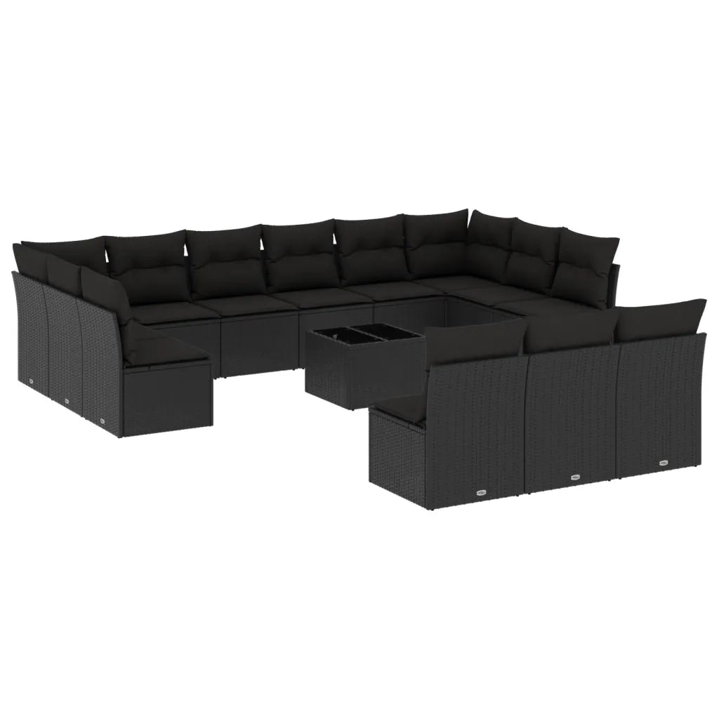 Set Divani da Giardino 14pz con Cuscini in Polyrattan Nero 3250234