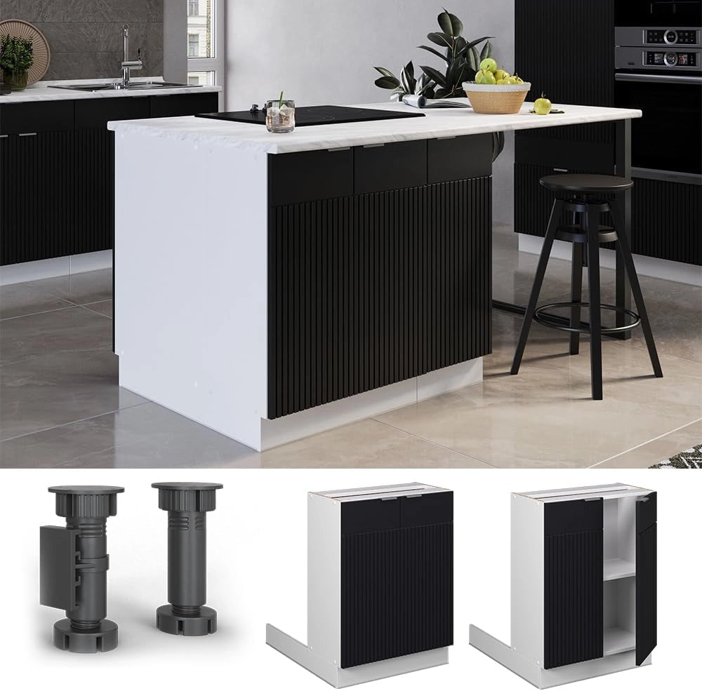 Isola cucina Fame-Line, Nero a righe, 60 cm senza piano di lavoro