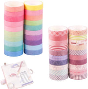 Set di Adesivo a Rullo, 40 Rulli, 20 Colori Macaron e 20 Disegni di Contorno, 1 cm di Larghezza, 2 m di Lunghezza, Ideale per Scrapbooking, Planners, Progetti DIY Senza Residui di Adesivo