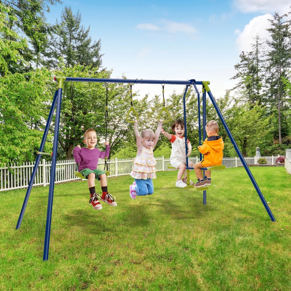 Supporto per altalena 3-in-1 con anelli da ginnastica, Attrezzature per giochi all¡¯aperto con picchetti da terra-Altalene e dondoli