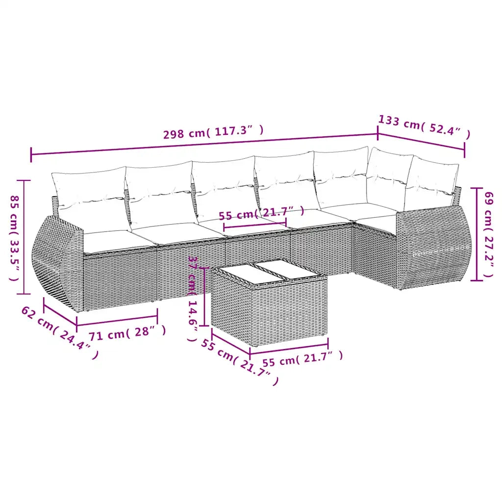 Set Divani da Giardino 7 pz con Cuscini Marrone in Polyrattan 3221402
