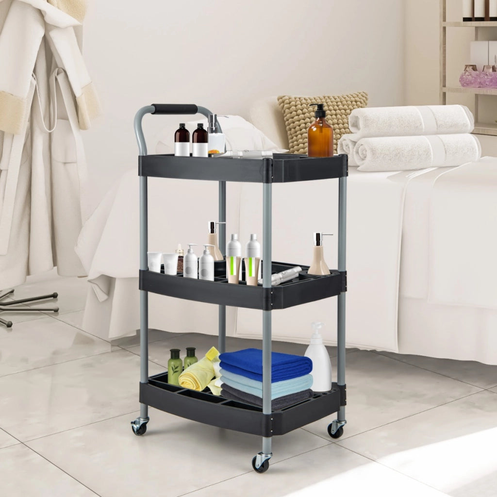 Carrello porta attrezzi a 3 strati, Carrello porta utensili con divisori multipli manico e ruote girevoli Nero-Deposito utensili Tool