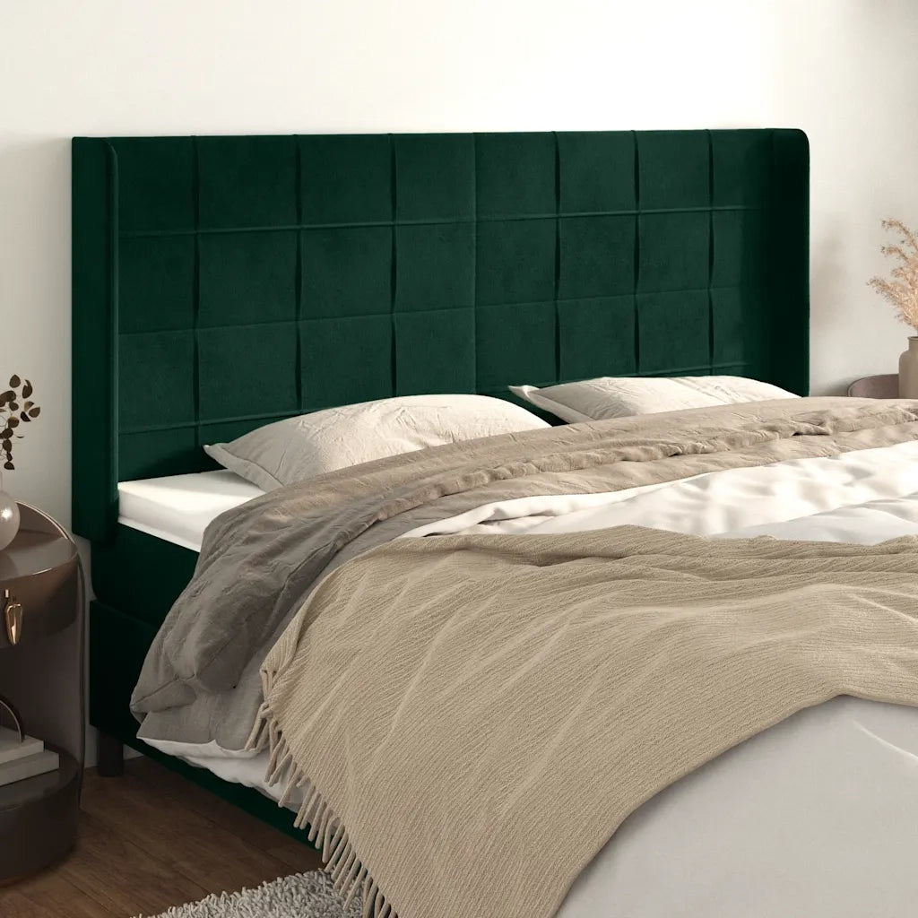 Testiera | Testata ad Orecchio Verde Scuro 183x16x118/128 cm in Velluto