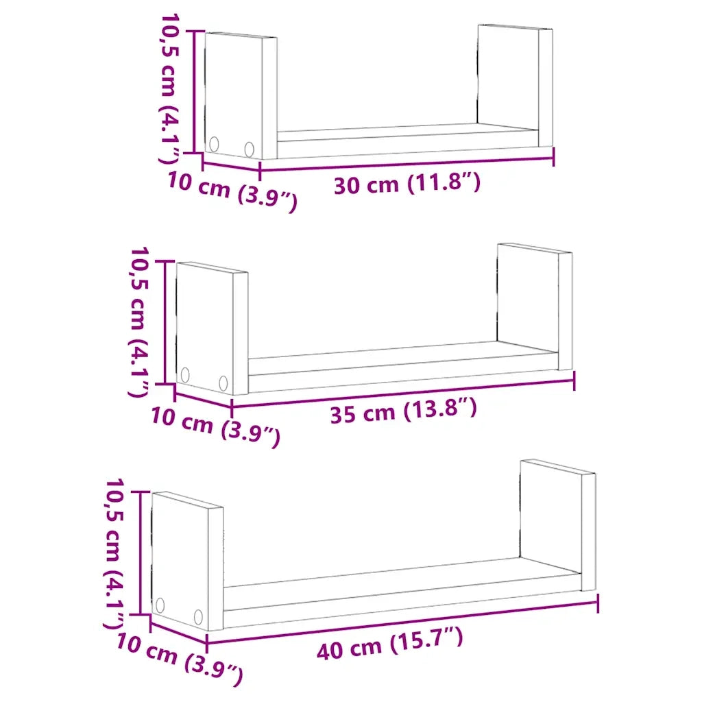 Mensole a Muro 3 pz Grigio Cemento in Truciolato 853311