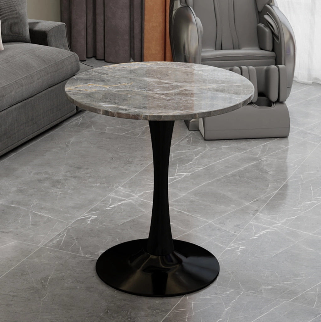 Tavolino da caffè rotondo moderno in marmo artificiale; nero e grigio; 77;5 cm