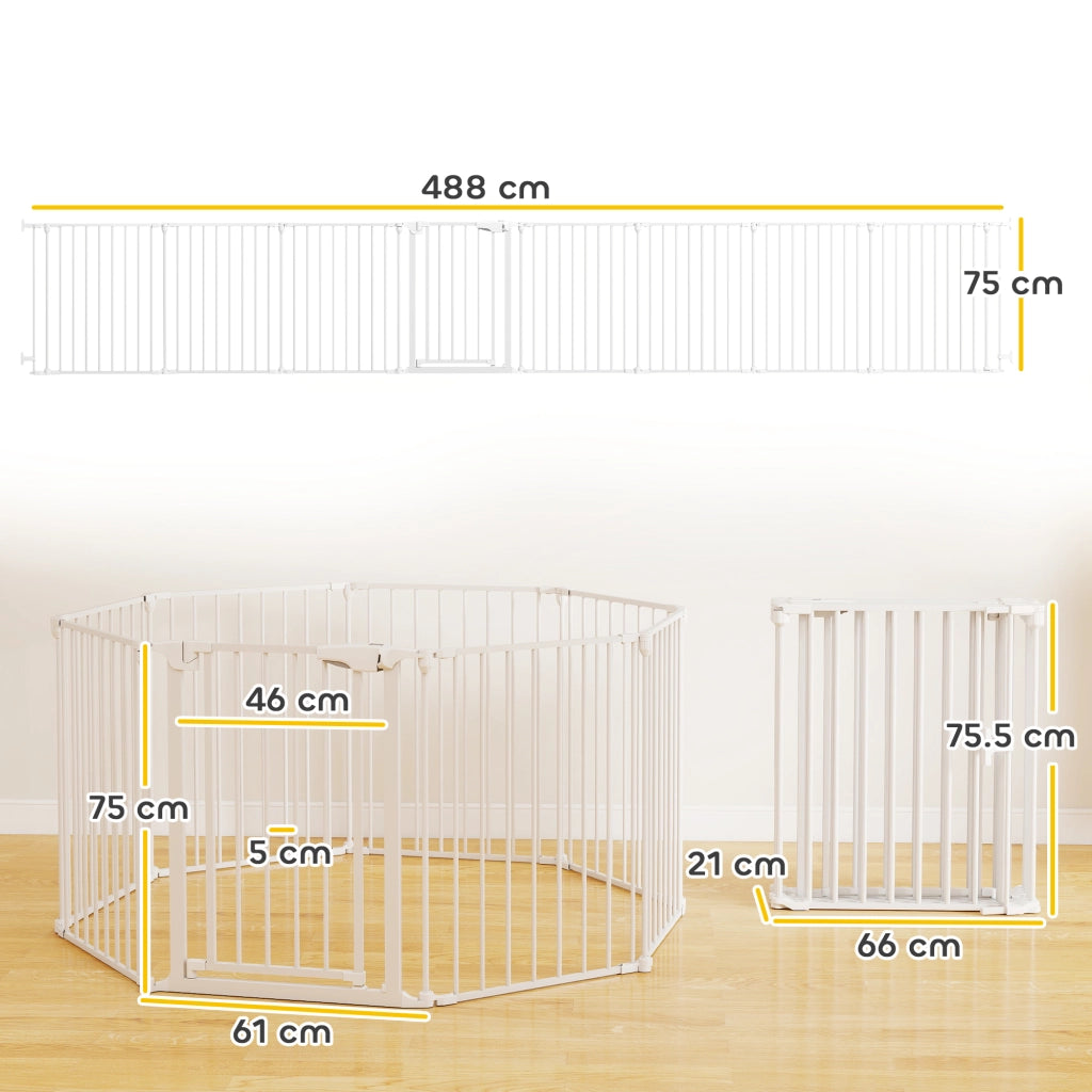 Recinto per Cani a 8 Pannelli Modulabili con Chiusura Automatica. in Acciaio e ABS. 61x3x75 cm. Bianco