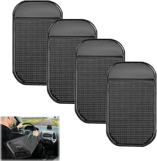 Pacchetto di 4 mattonelle antiscivolo per autodashboards, adesive, mattonelle antiscivolo, mattonelle adesive, mattonelle magiche per dispositivi mobili, supporti per occhiali da sole, supporti per smartphone, chiavi, 14 x 8 cm