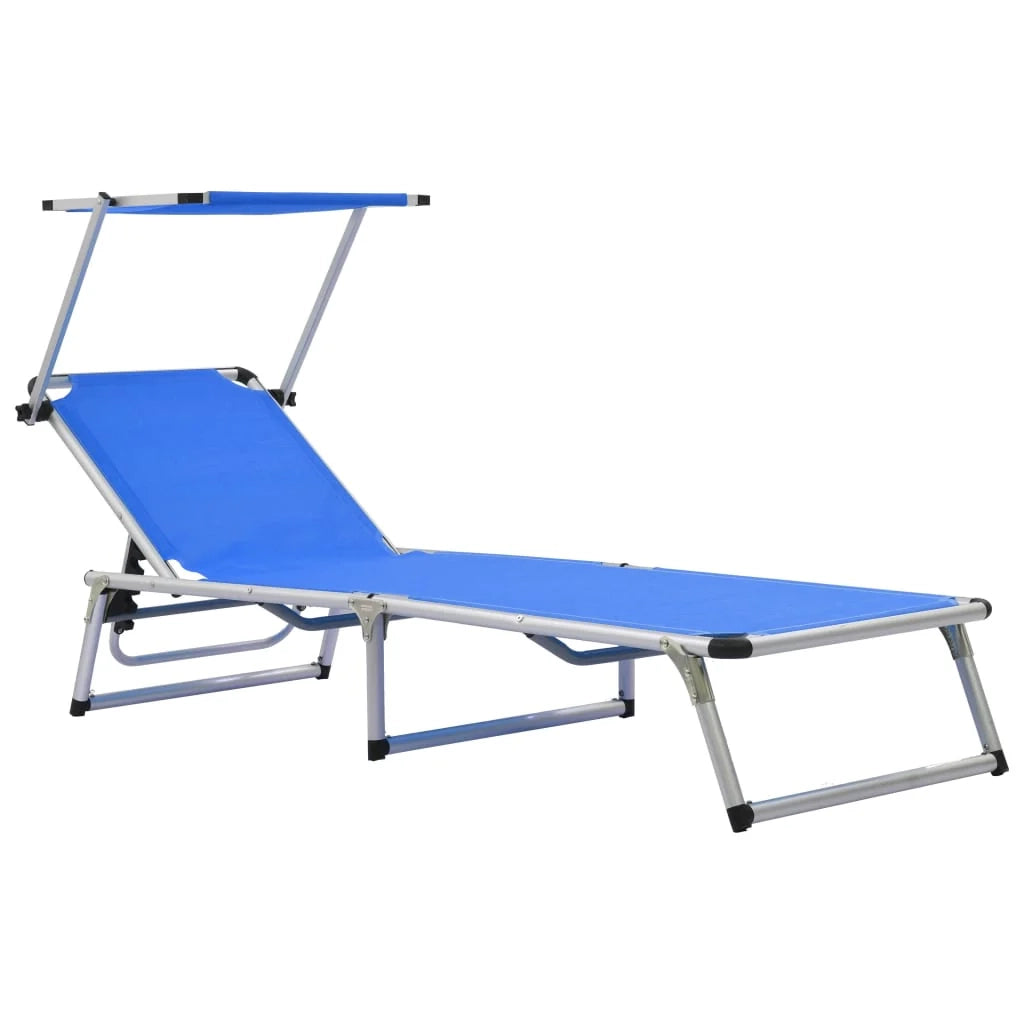 Lettino prendisole sdraio sdraio letto da giardino mobili da patio mobili da esterno pieghevoli con tetto in alluminio e textilene blu 02_0012864