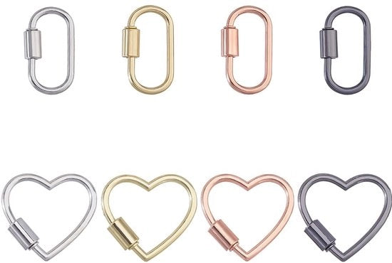 Hanger per Chiave a forma Ovale/ Cuore - 8 pezzi - 4 colori - 29x15,5 mm / 30x28,5 mm - Chiusura