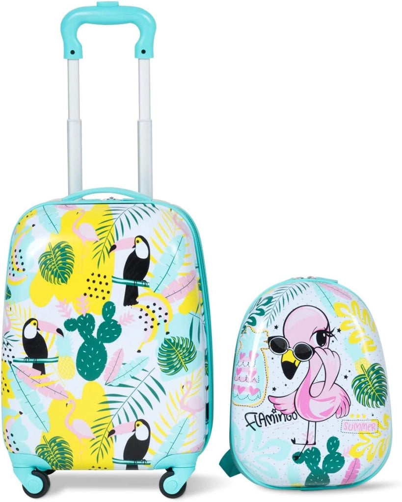 2 Pezzi Valigia per Bambini con Maniglia Retrattile + Zaino Bagaglio a Mano, Set Trolley Valigia per Bambini con Ruote Girevoli a 360 °