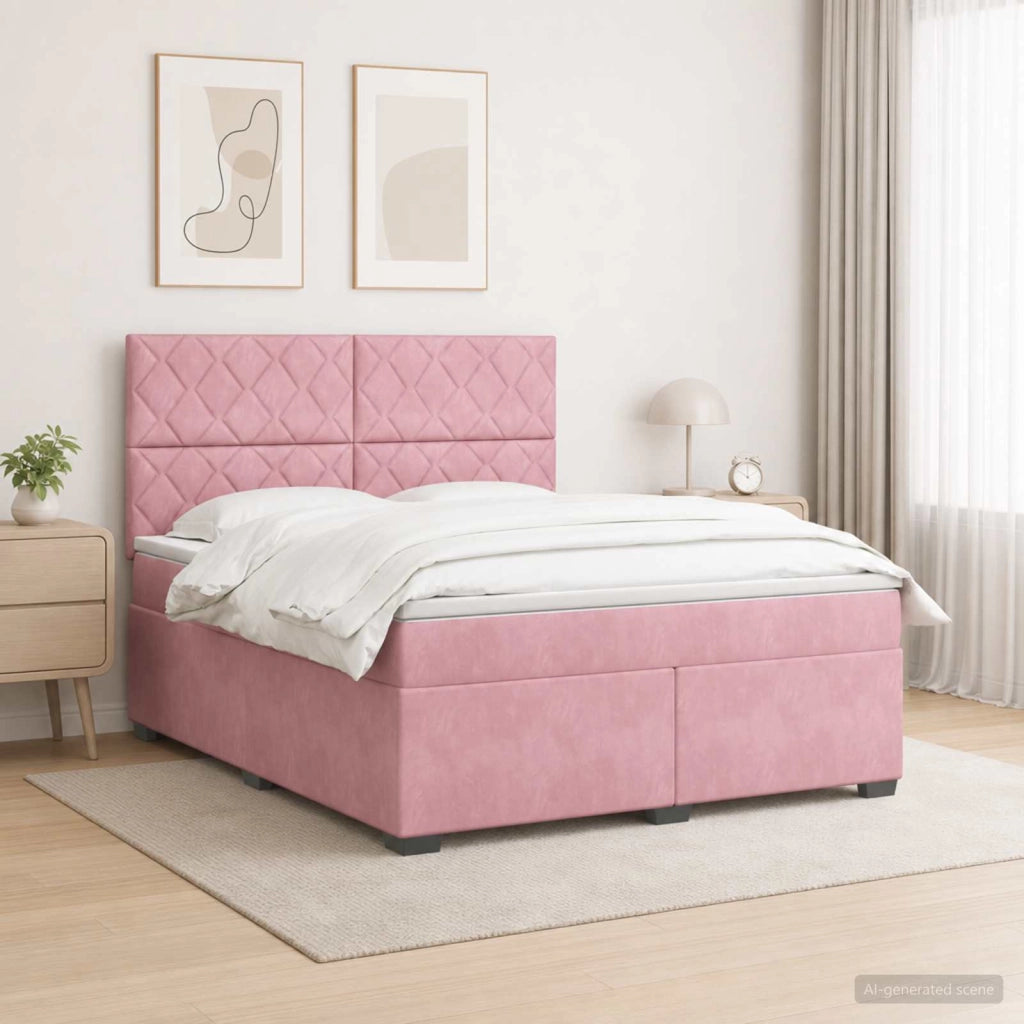 Letto box spring con materasso Rosa 160 x 200 cm Velluto 3453685