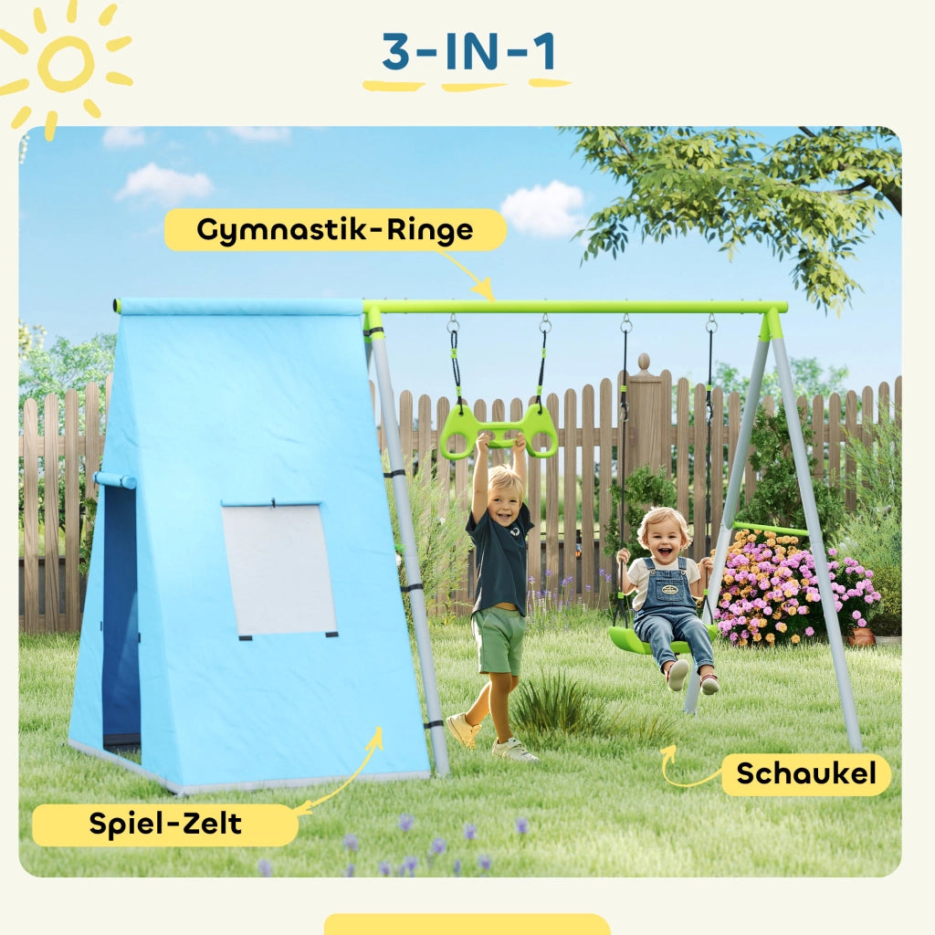 Set Schaukel 3 in 1 con Tenda e Anelli ¨C Zephmum ¨C Verde, Metallo e Plastica