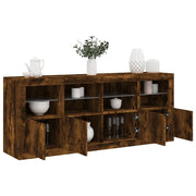 Credenza con Luci LED-Buffet-Armadio da cucina Rovere Fumo 163x37x67 cm