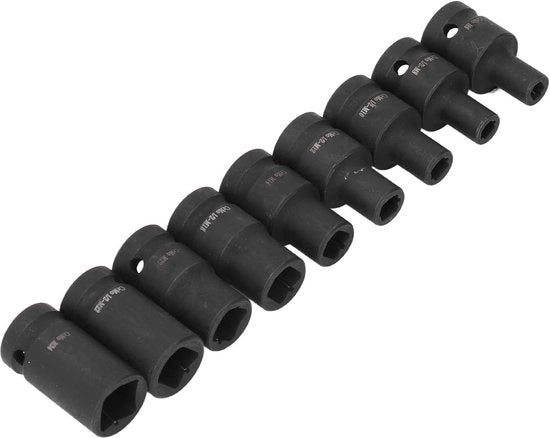 Set di Bit Impatto a 9 pezzi - 1/2 Pollici Trasmissione - Tappi a Percussione con Connettore a Quadro Maschio - Connettore di Accoppiamento - Trasmissione Elettrica, Pneumatica o Manuale.