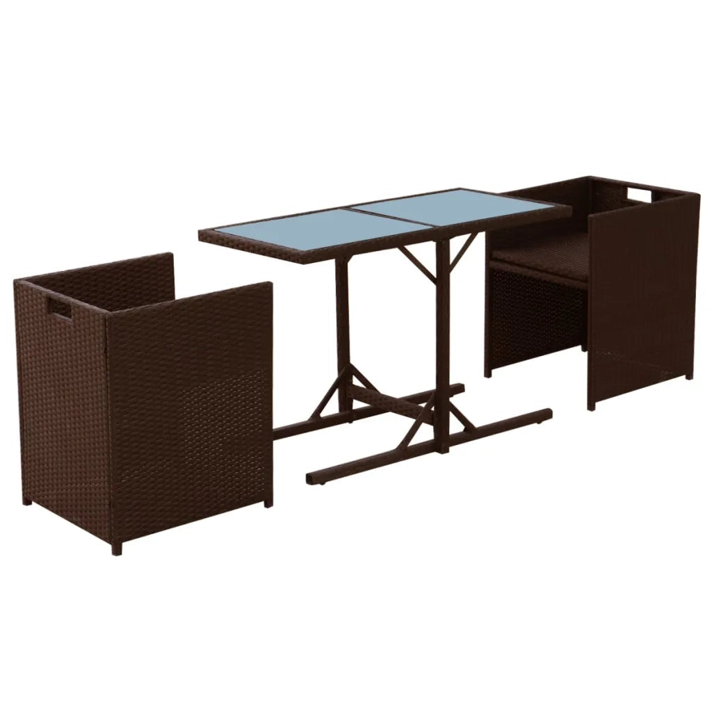 Set da Bistrot 3 pz con Cuscini in Polyrattan Marrone 42540