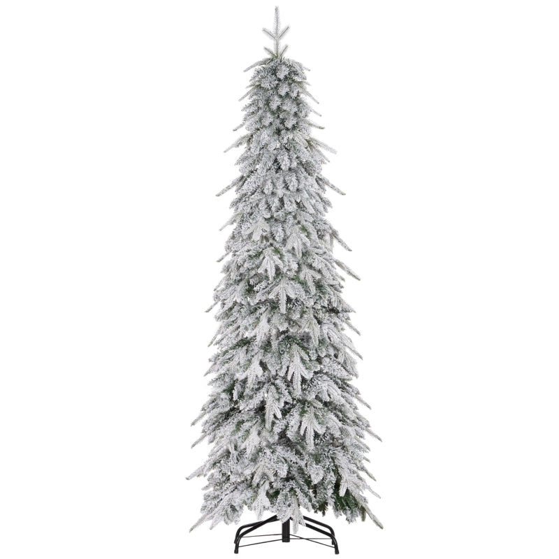 Albero di Natale slim innevato verde 180 cm con 600 rami modellabili e apertura automatica, base in metallo