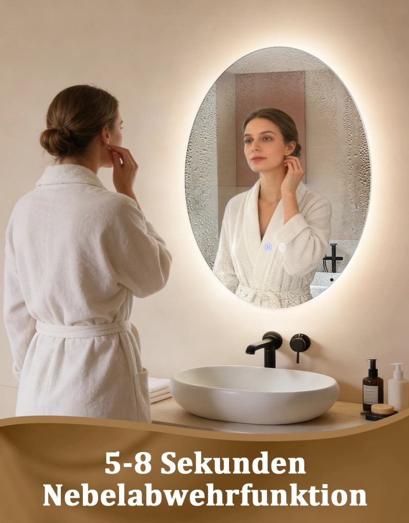 ZMH Specchio da bagno ovale LED 60x80 cm parete IP44 interruttore touch antiappannante dimmerabile 3000K-6500K