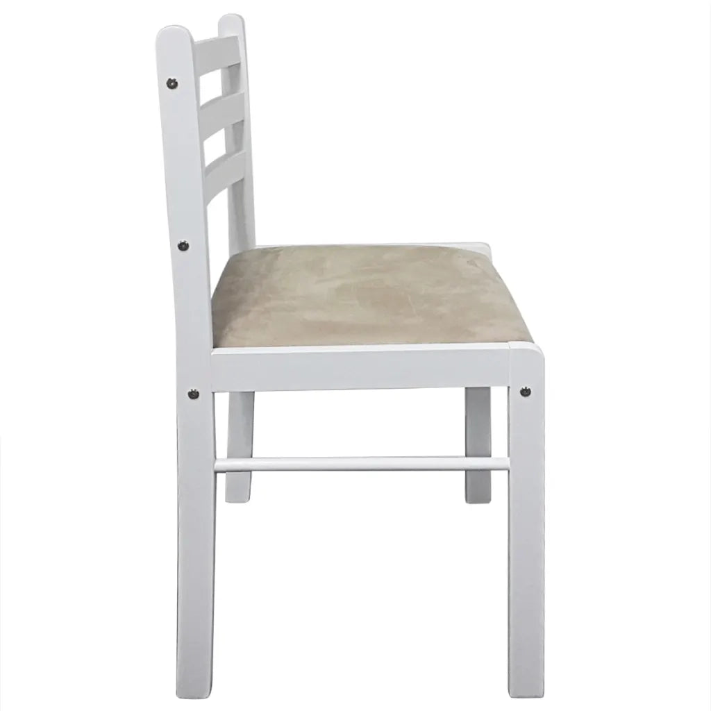 Sedie da Pranzo 4 pz Bianche Legno Massello di Hevea e Velluto 242031
