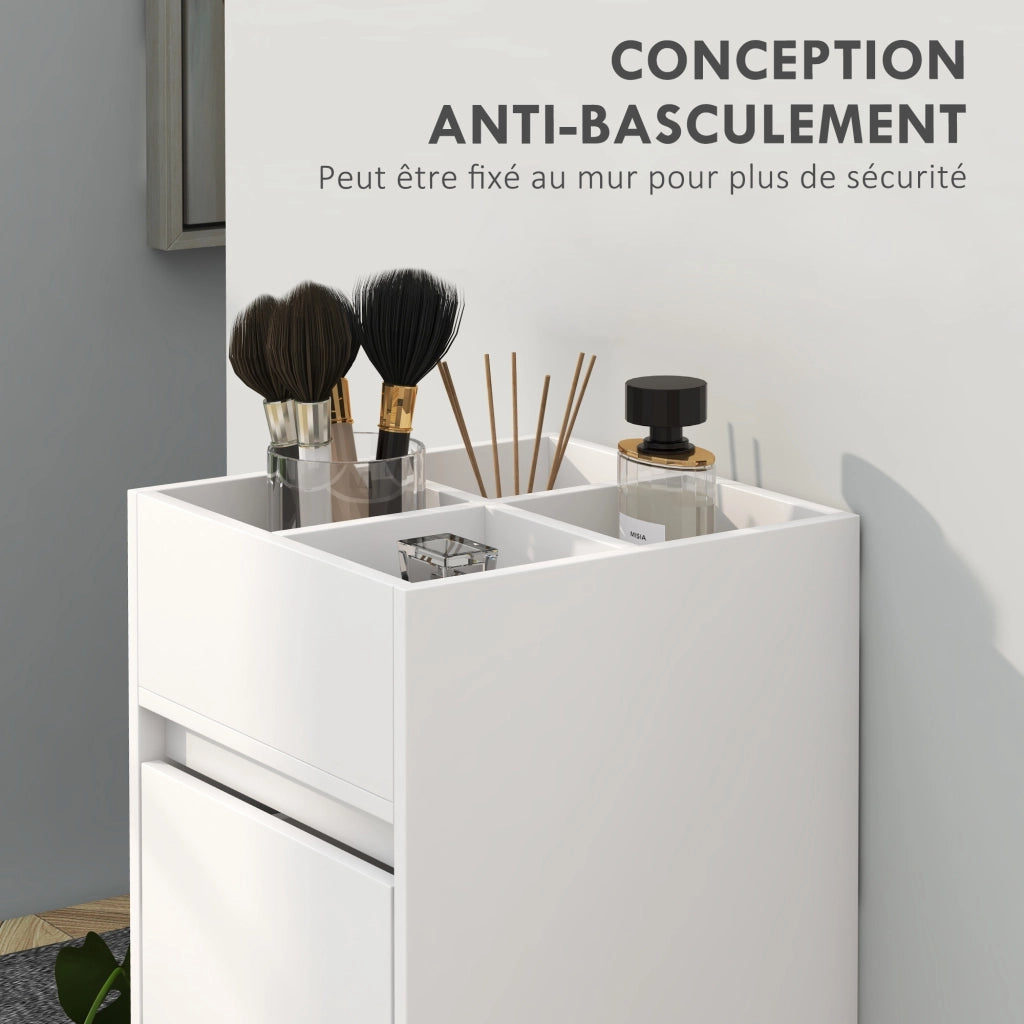 Mobile bagno salvaspazio con 4 ripiani, 3 cassetti e porta asciugamani ¨C Xylo ¨C Bianco 35x30x90 cm