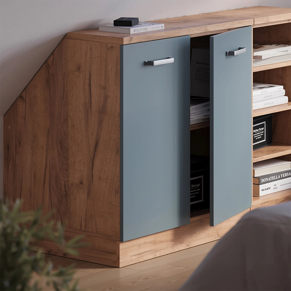 Armadio per soffitti inclinati Rion Grigio-blu/Rovere dorato 80 x 83.8 cm con 2 porte, carcassa 60 cm profondità Vicco