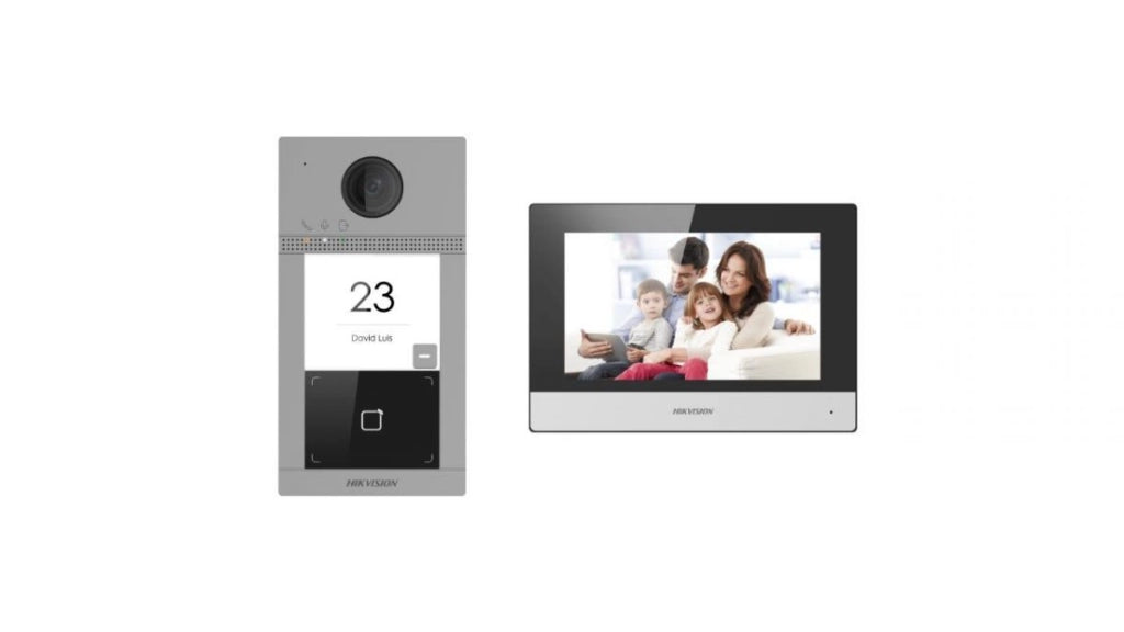 Kit videocitofono IP Hikvision DS-KIS604-P 2 Mpx con lettore mifare per sblocco serratura DS-KIS604