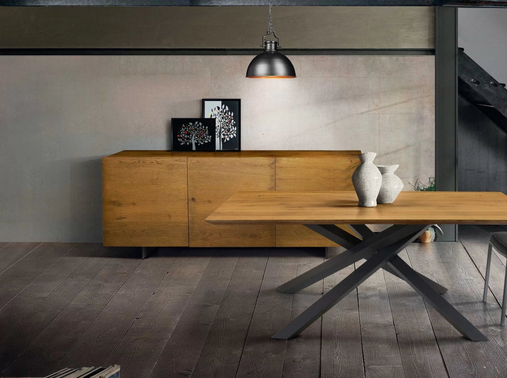 Madia credenza 3 ante legno rovere nodato spazzolato 198x50x78 (1622) - Mobili 2G