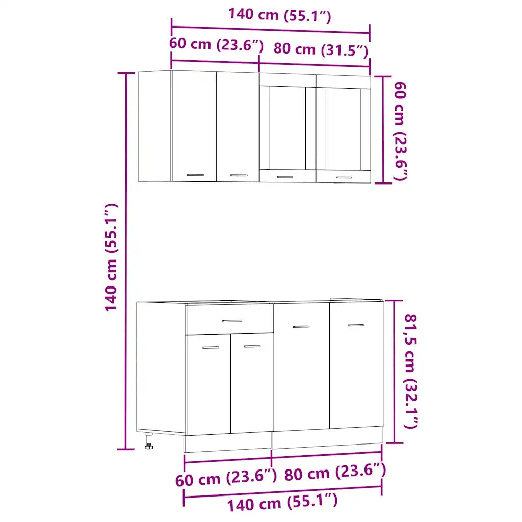 Set di Mobili da Cucina 4 pz Lyon Legno Antico in Truciolato 3328573