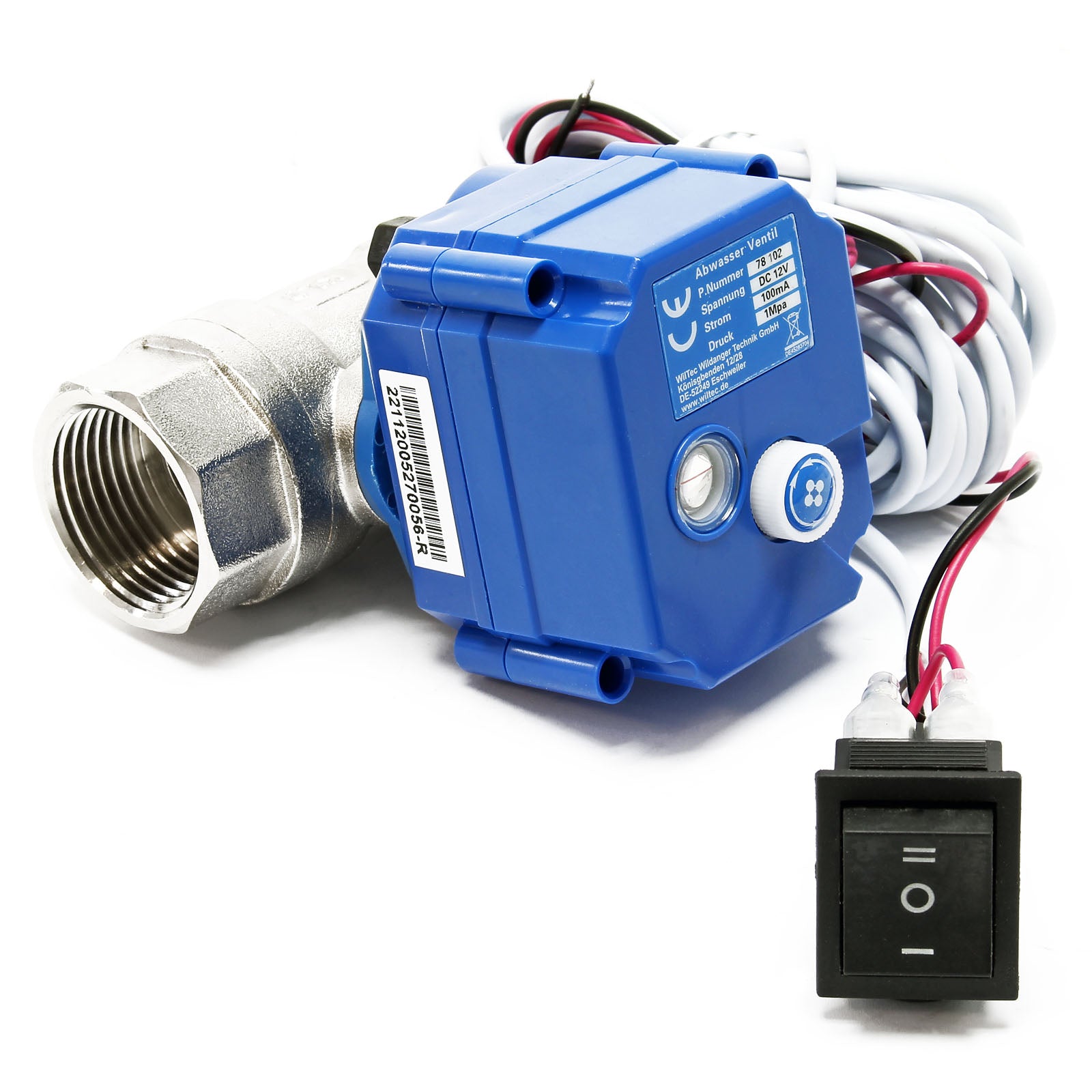 Valvola a sfera per acque reflue di camper e roulotte per DC 12V ∅25mm Sblocco di emergenza