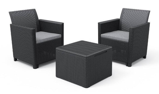 Set Tavolino e 2 Poltrone da Giardino Effetto Rattan Keter Claire Balcony Antracite