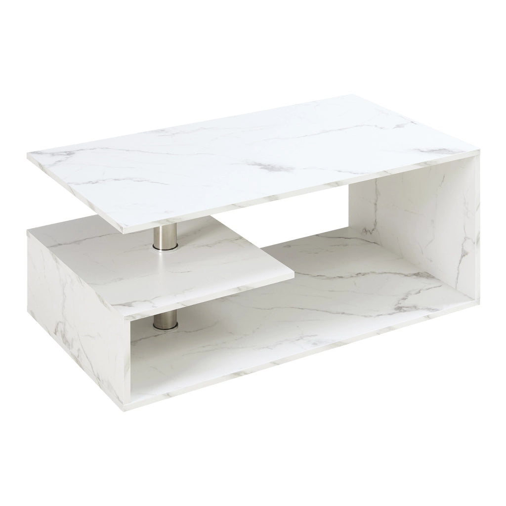 Tavolino da Salotto Haarlem con 3 Piani 90 x 50 x 41 cm - Effetto Marmo Bianco [en.casa]
