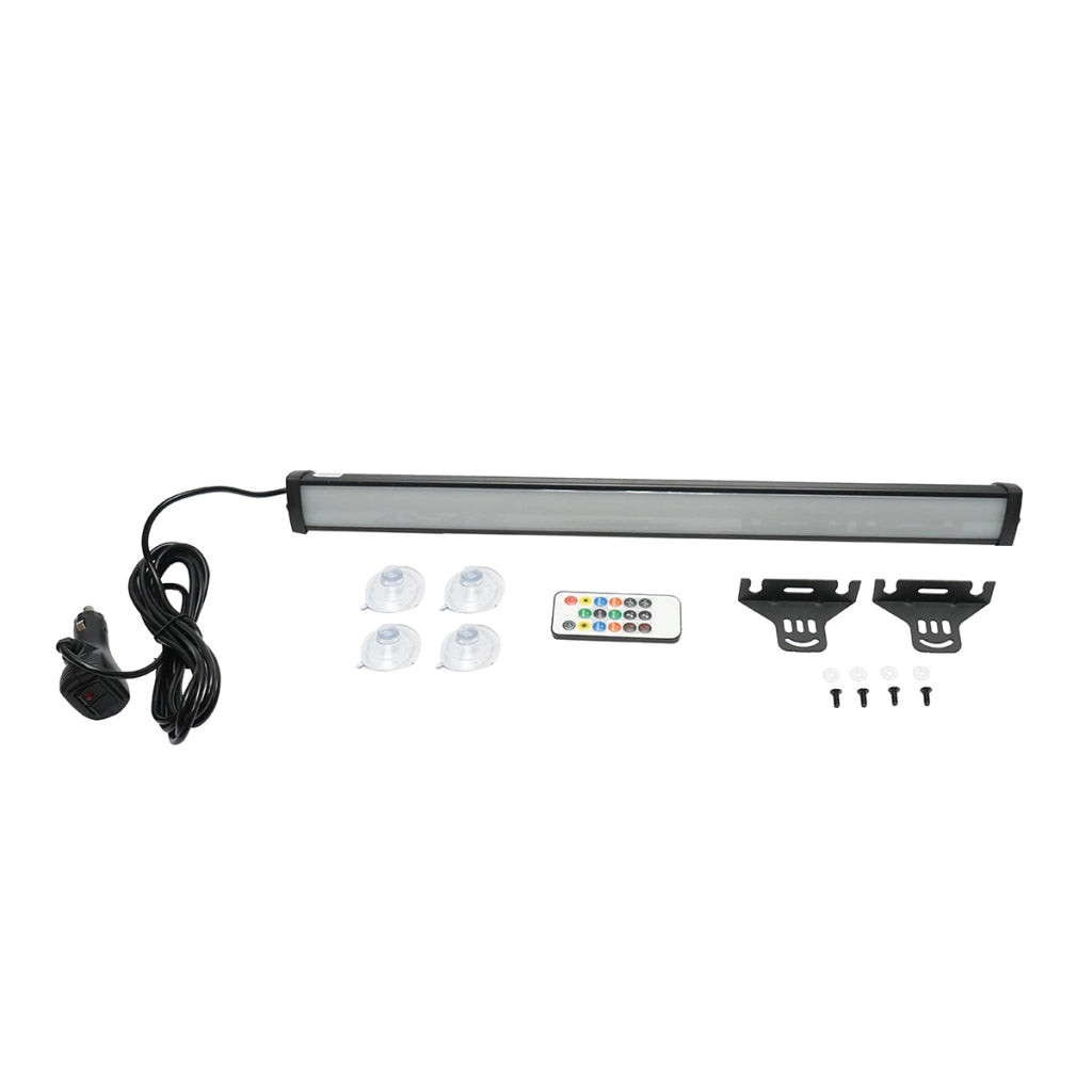 Barra LED RGB con ventose, 18W, 12–36V, telecomando, Bluetooth e app LED LAMP (520×45×40 mm)