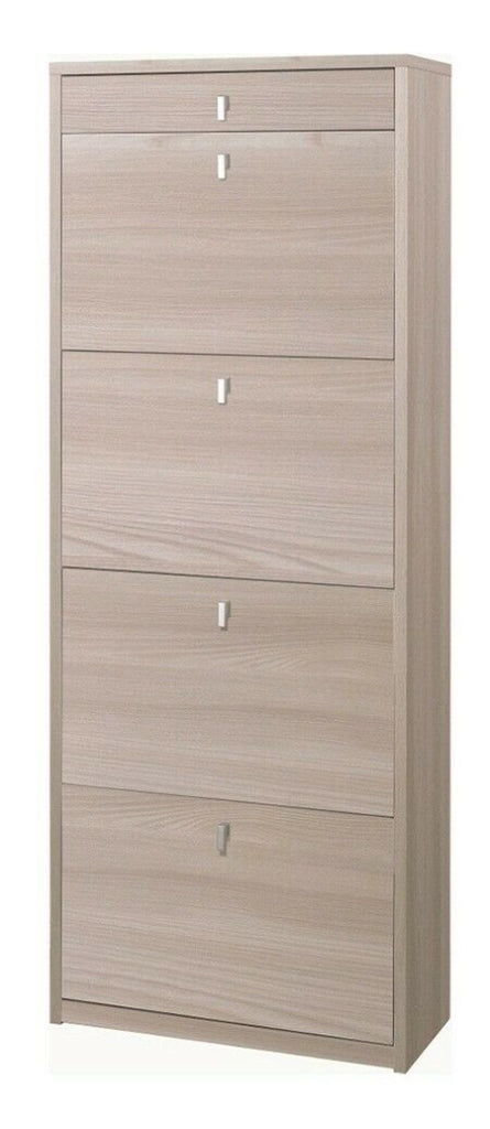 Scarpiera mobile porta scarpe 4 ante a ribalta e 1 Cassetto  H164 L63 P29 Cm colore Olmo chiaro Sk568k Sarmog
