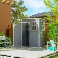 Casetta da Giardino Porta Attrezzi con Porta Bloccabile, Finestra e Presa d'Aria, Grigio
