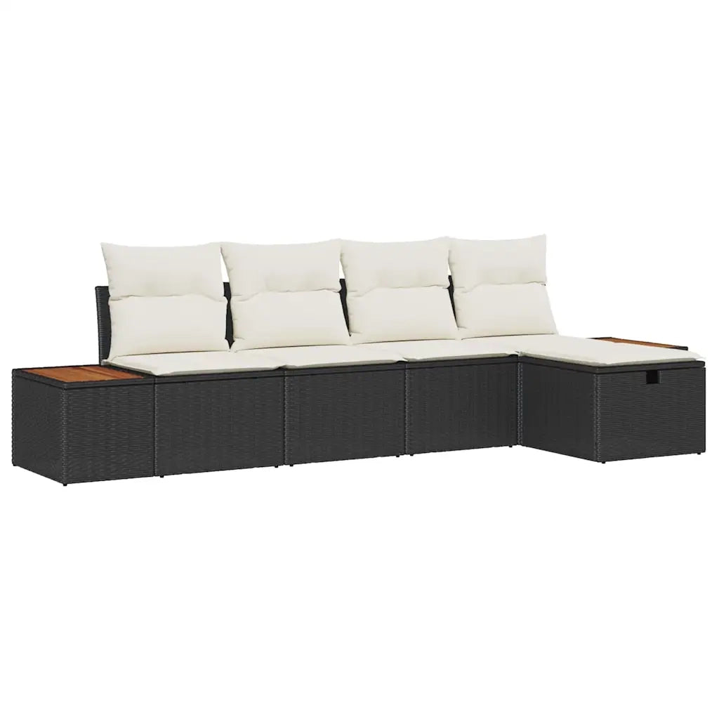 Set Divano da Giardino con cuscino 5 pcs Nero Poly Rattan