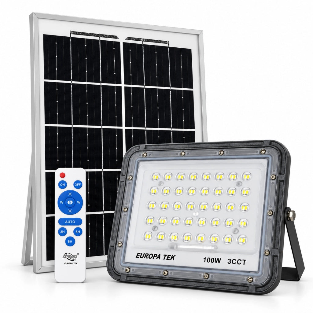 FARO LED SOLARE 100W 3CCT DA ESTERNO IP65 TELECOMANDO PANNELLO LUCE 120 ET-31773