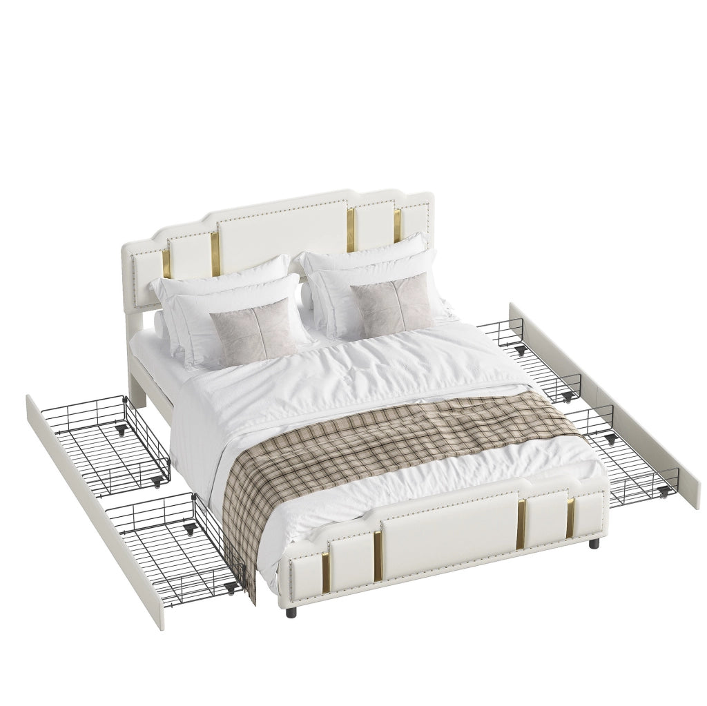 Letto 160x200 cm beige – 4 cassetti, LED 7 colori, senza materasso