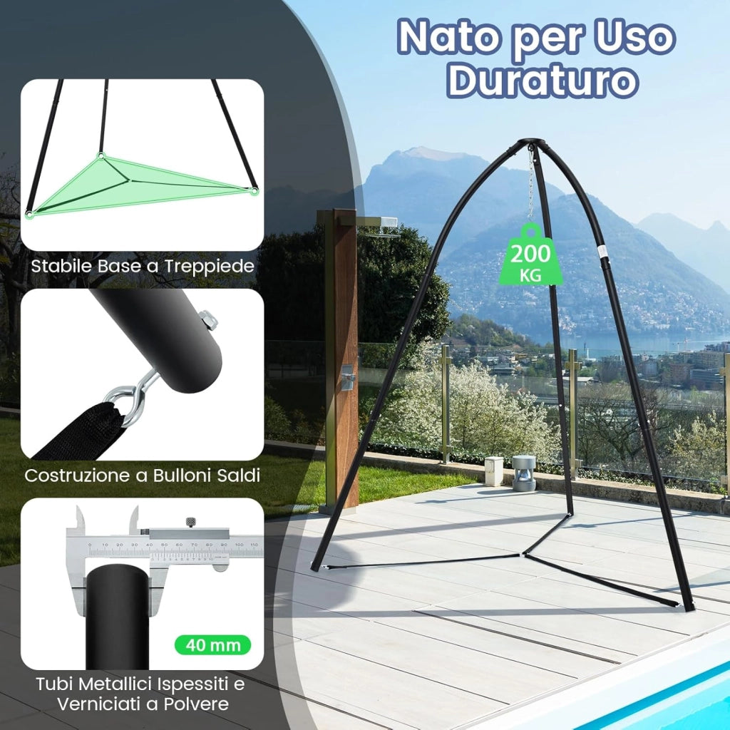 Supporto per Sedia Sospesa, Supporto per Sedia Altalena in Metallo con Catena Sospesa, Supporto per Altalena a Triangolo, Portata 200 kg, per Patio, Giardino