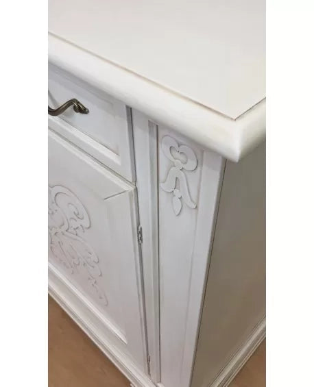 Credenza classica decoro legno 2 porte shabby bianco 184x50x106 - Mobili 2G