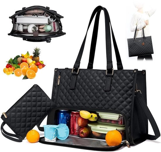 Borsa per laptop per donne, borsa con compartimento isolato per laptop 15,6 pollici, borsa isolata, grande borsa con compartimento per pasti, combinazione borsa per laptop e borsa a mano 2-in-1