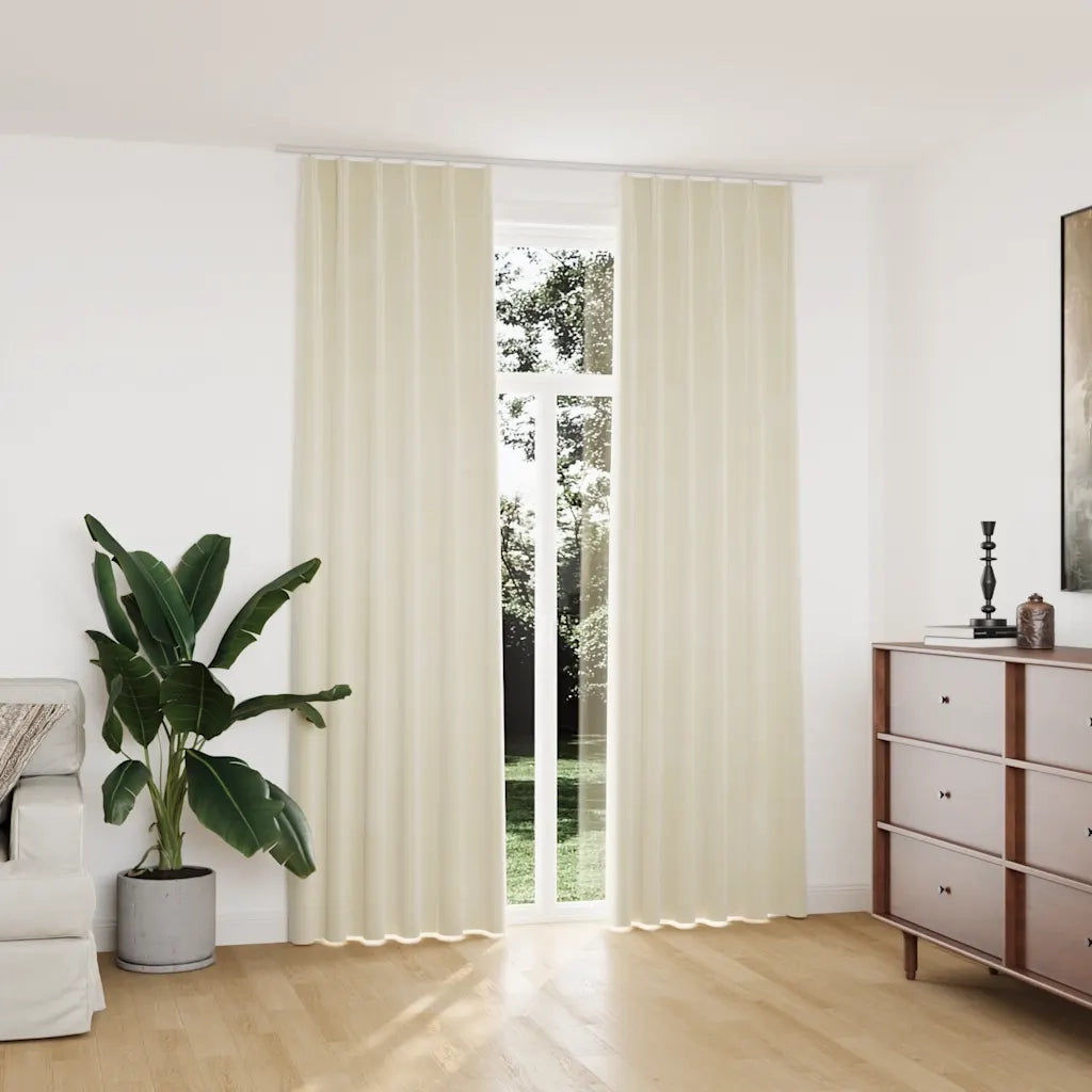 Tende Oscuranti | Tende Blackout con Ganci 2 pz Crema in Velluto 140x245 cm