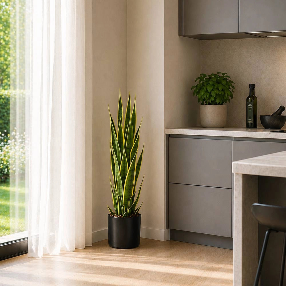 Sansevieria Artificiale con vaso in plastica pianta finta realistica h 90 cm
