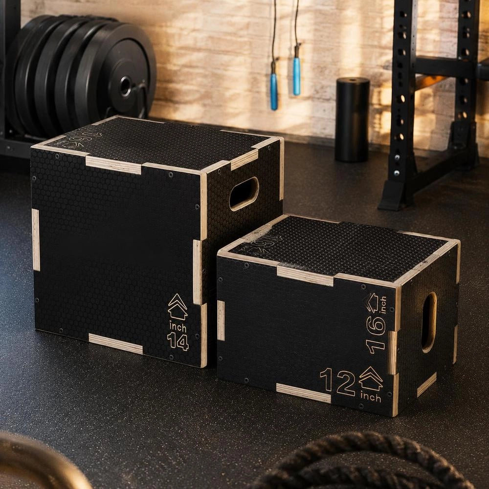 3-in-1 Plyometric Jump Box 16/14/12-inch Plyo Box, Jump Box, Jumping Box, 204 Kg Load Capacity, Fitness Exercise Step-Up Box For Home Training, Jump Training, Black, Adjustable Height