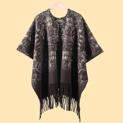 Sciarpa/mantella da donna double-face spessa con stampa, nappe e spacchi in stile paisley vintage - Mantella calda da viaggio