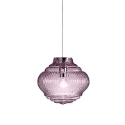 Bonnie Lampada a sospensione in vetro soffiato Ametista con lavorazione rigadin e struttura in metallo grigio, diametro 27.5 cm, design artigianale