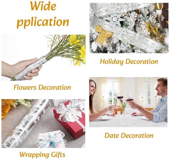 Tafelloper in Rame con Foglia d'Oro, per Feste, Natale, Regali, Decorazioni (Argento, 28 cm x 30 m)