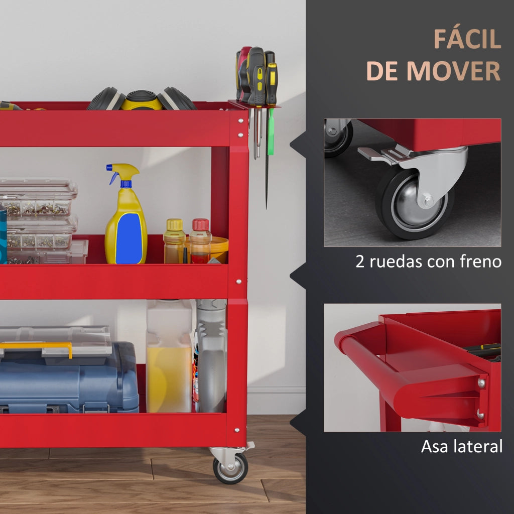 Carrello Portautensili in Acciaio con 3 Ripiani ¨C zephmum ¨C 83x35,3x76 cm Rosso